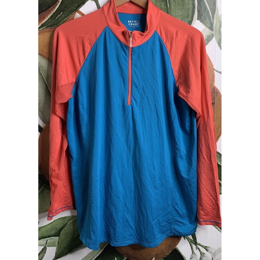 Bette & Court Womens Vented Golf Top XL Orange White 1/4 Zip Performance